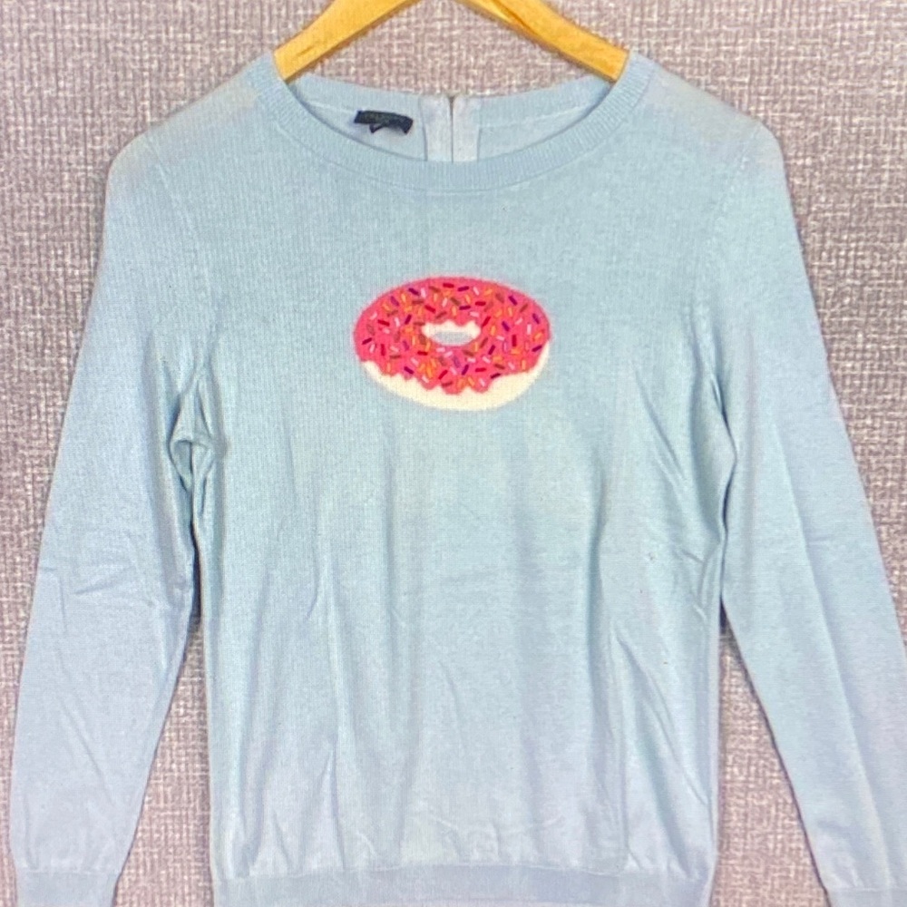 Talbots Light Blue Sweater with Pink Donut Design
